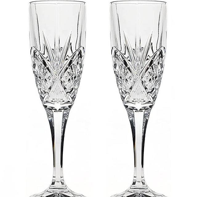 Godinger Silver Art Dublin Non-leaded Crystal Barware Champagne Flutes Glasses, Set of 2