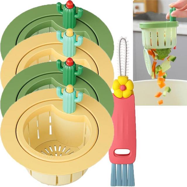 Cactus Kitchen Sink Drain Strainer,cactus sink strainer,Press Automatic Dumping sink filter Basket,Multi-Functional Home Use Cactus Sink Draining Basket Filter Net Lifting Basket (4Pcs)