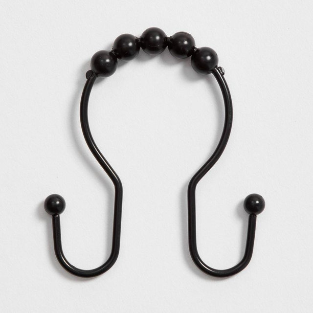 Matte Black Double Hook Shower Curtain Rings, Set of 12