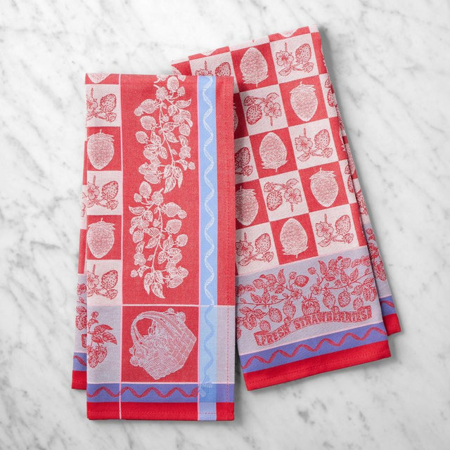 Bright Jacquard Towels, Set of 2, Strawberry