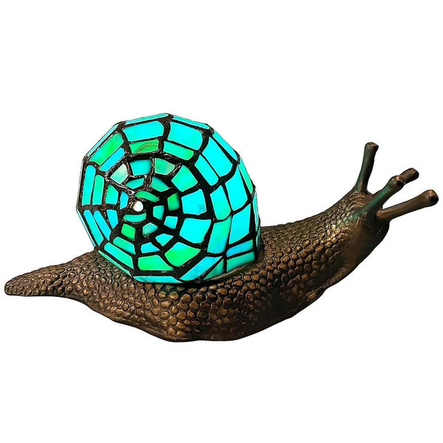 Bieye L10975 Land Snail Tiffany Style Stained Glass Accent Table Lamp for Home Decoration (Cyan, 10" D x 5" W x 5" H)