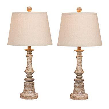 Cory Martin W-6240CABG-2PK Fangio Lighting's #6240CABG-2PK Pair of 26.5 in. Distressed Candlestick Resin Table Lamps in a Cottage Antique Beige Finish, 2 Piece
