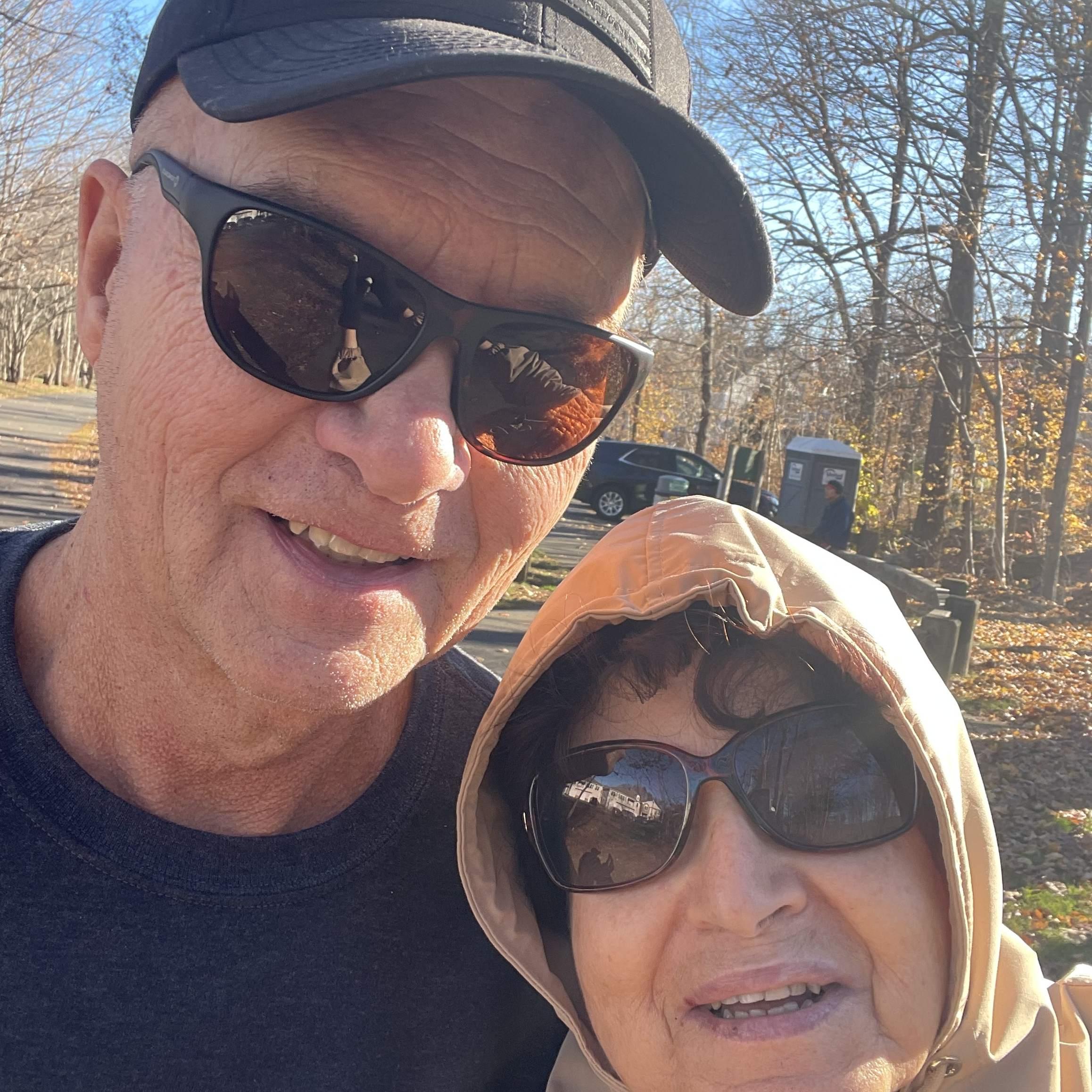 Marc and Victoria taking a walk last fall in chilly Connecticut.