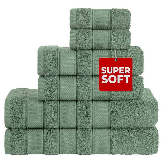 American Soft Linen, Salem Bath Towel Set, 6 Piece Towels for Bathroom, 100% Turkish Combed Cotton, 2 Bath Towels 2 Hand Towels 2 Washcloths, Sage