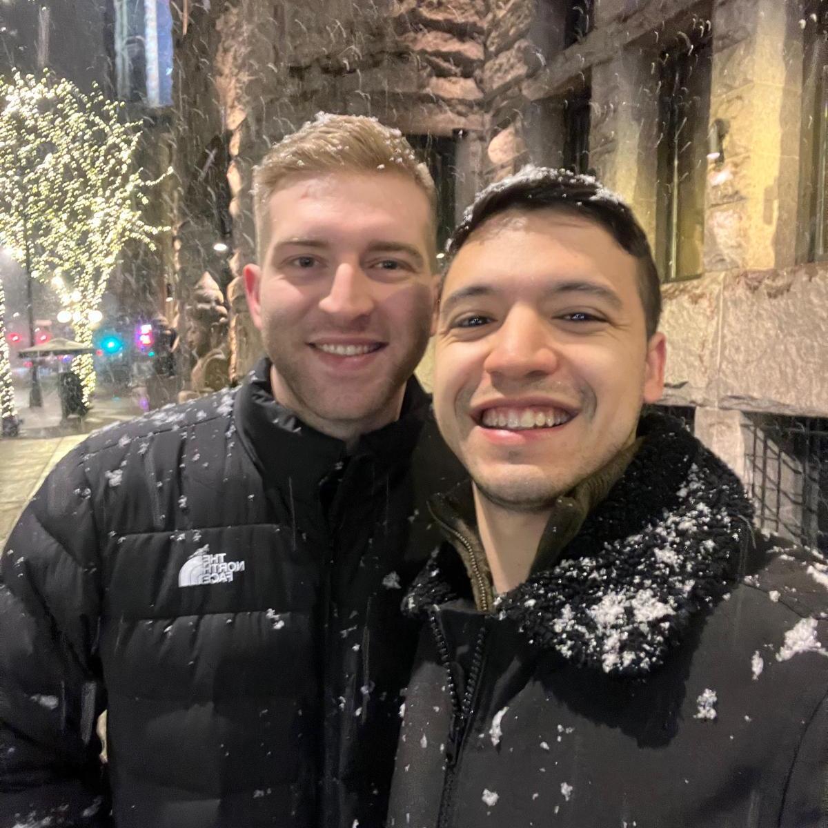 From my first Winter. We were downtown getting haircuts and it started snowing out of nowhere!