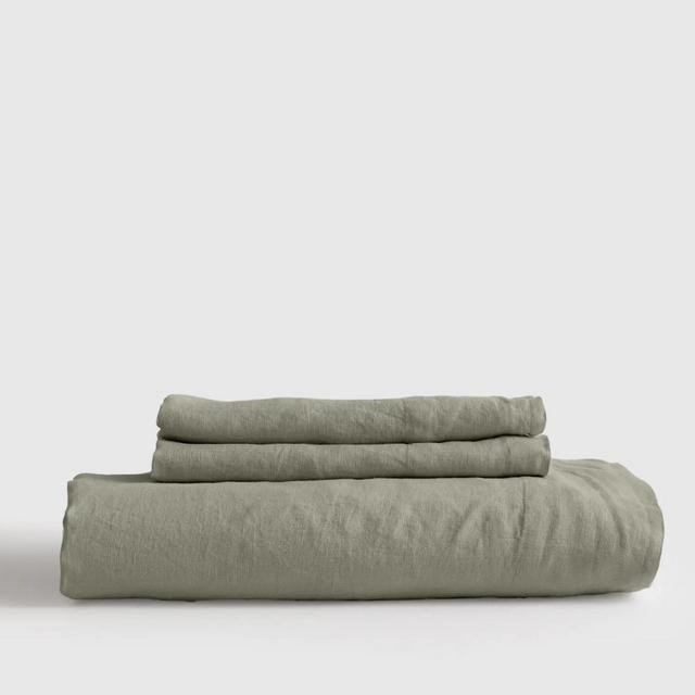 European Linen Fitted Sheet Set in Willowleaf