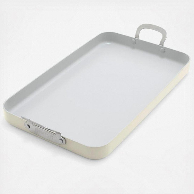 GreenPan x Bobby Flay 18" x 11" Nonstick Double Burner Griddle, PFAS-Free Ceramic Double Stovetop Skillet, Stainless Steel Handles, Dual-Use Cooking, Easy Clean Dishwasher & Oven Safe Pan, Cream