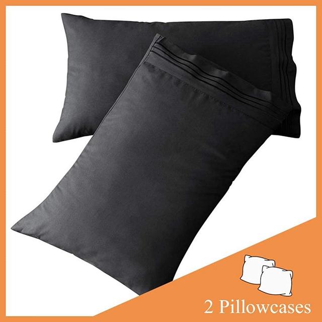 SONORO KATE Luxury Pillowcase Set Brushed Microfiber 1800 Bedding - Wrinkle, Fade, Stain Resistant - Hypoallergenic (Black, 2 Pillowcases Standard)