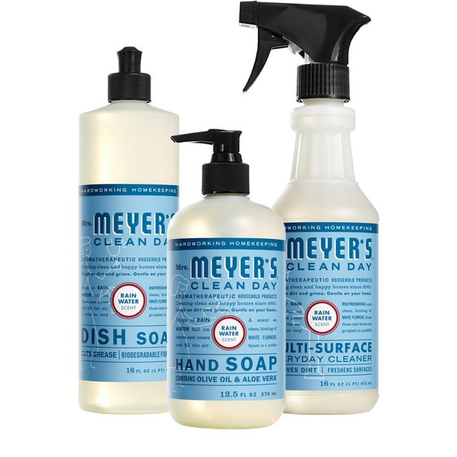 MRS. MEYER'S CLEAN DAY Kitchen Set, Dish Soap, Hand Soap, Multi-Surface Cleaner, 3 CT (Rain Water)