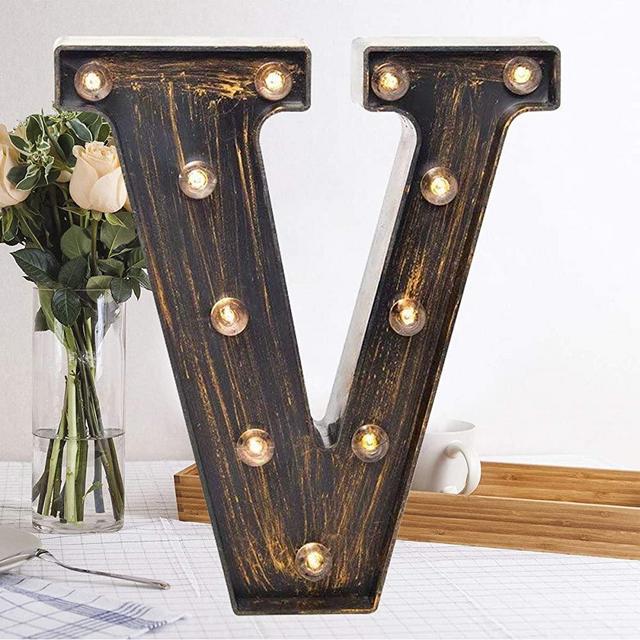 Oycbuzo Golden Black Led Marquee Letter – Industrial, Vintage Style Light Up Alphabet Letter Sign for Cafe Wedding Birthday Party Christmas Lamp Home Bar Initials Decor