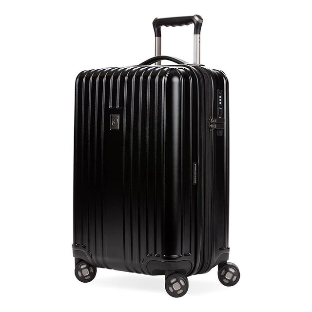 SwissGear 7910 Hardside Expandable Luggage with Spinner Wheels, TSA Lock and USB, Black, Carry-On 20-Inch