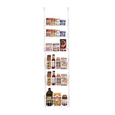 Smart Design Over The Door Adjustable Pantry Organizer Rack w/ 6 Adjustable Shelves - PE Dip - Steel Metal Construction w/Hooks & Screws - Cans, Food, Misc. Item - Kitchen (17 x 55.25 Inch) [White]