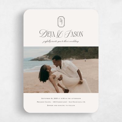 Beige Rounded Wedding Invitation - Sage Photo