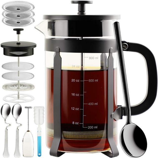 ADAMITA French Press Coffee Maker 8 cups 34 oz 304 Stainless Steel Coffee Press with 4 Filter Screens System, Precise Scale Heat Resistant Borosilicate Glass BPA Free French Press Coffee Makers