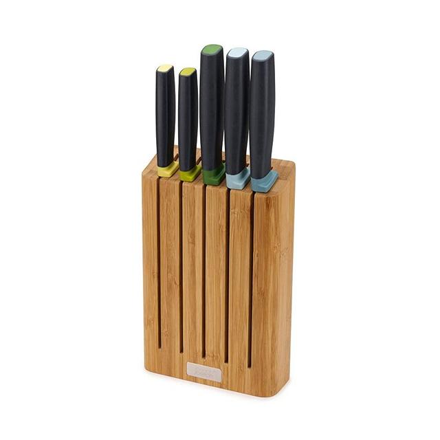 Joseph Joseph 10300 Elevate Knife Set with Slimline Bamboo Block Japanese Stainless Steel, Opal, 6-piece