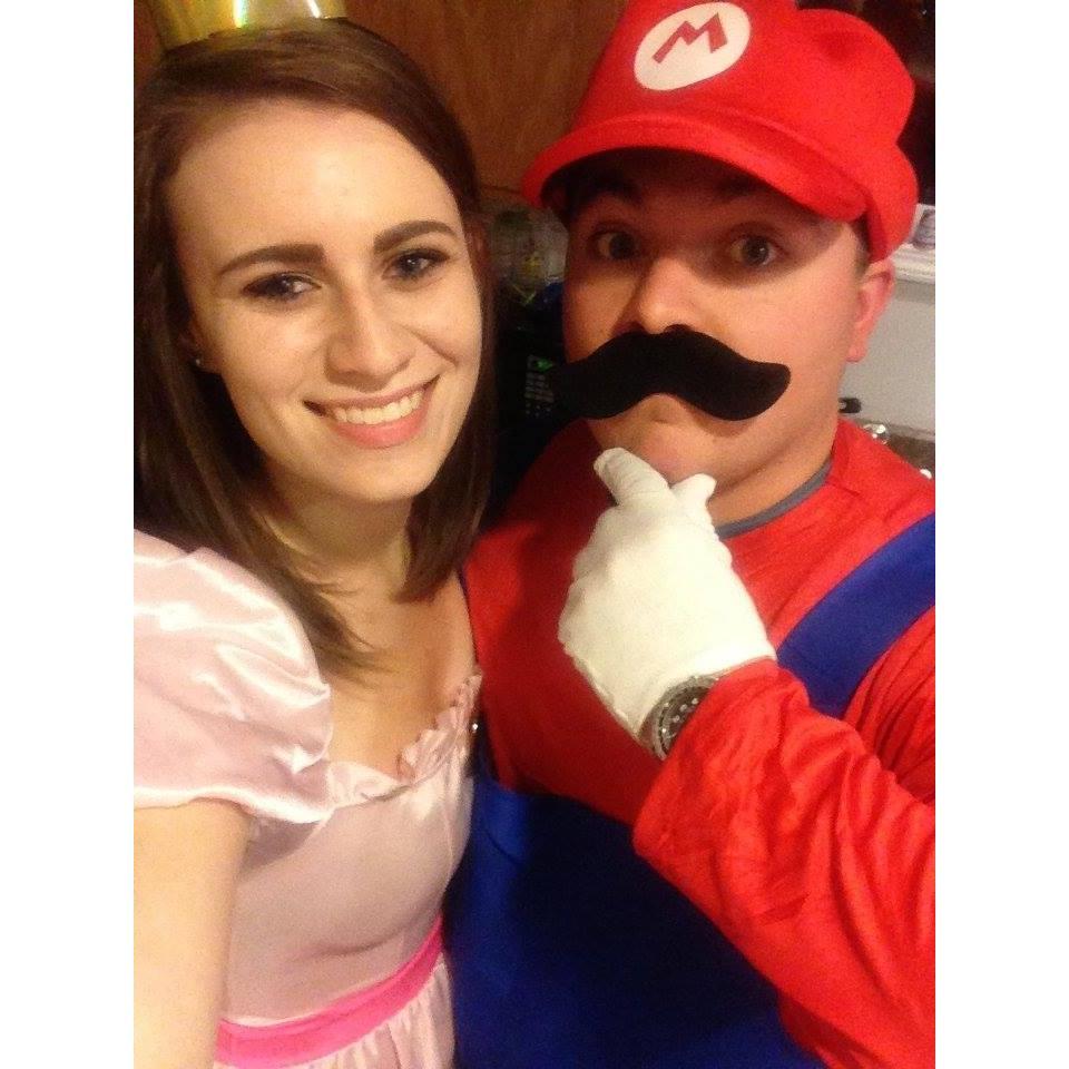 Halloween as Princess Peach and Mario.