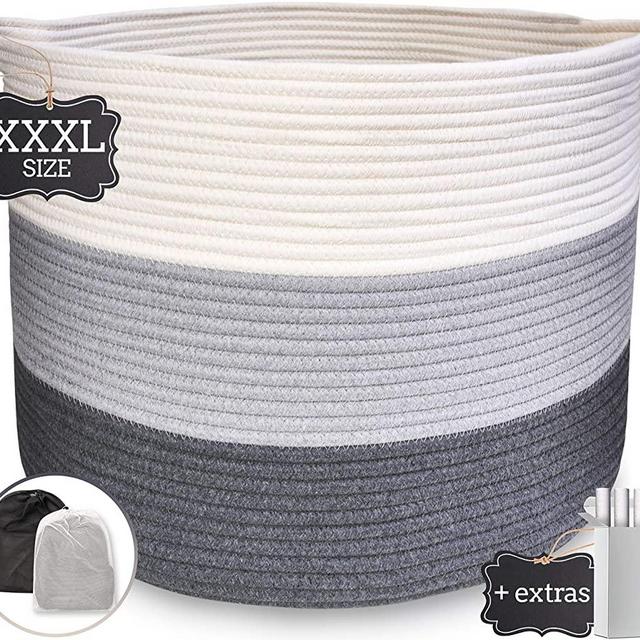 XXXL Blanket Basket Large Basket - Cotton Rope Basket Woven Basket for Blankets Living Room Large Storage Baskets Large Baskets for Blankets Toy Storage Basket Blanket Basket Living Room Baby Hamper
