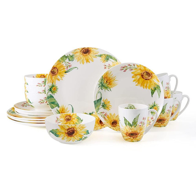Mikasa Sunflower Chip Resistant 16 Piece Dinnerware Set, Service for 4, Multicolor