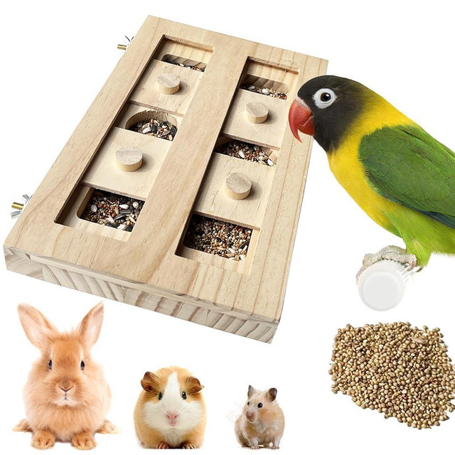 FlidRunest Extra-Large Wooden Bird Foraging Box Toy, Bird Puzzle Toy Seed Food Feeder, Enrichment Foraging Toy for Parrot, Parakeet, Cockatiel, Conure, Sun Conures, African Grey, Macaw