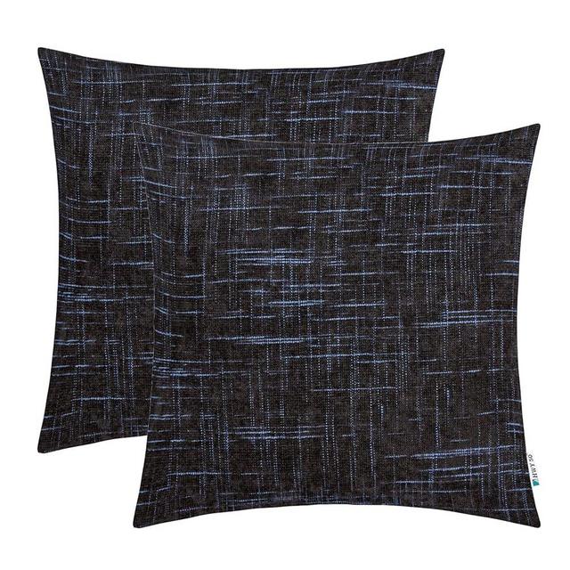 HWY 50 Black Throw Pillows Covers 18x18 Inch for Couch Sofa Bed Living Room, Chenille Soft Comfy Decorative Throw Pillows Cases Set Cushion Cover with Striped Sky Blue Pack of 2
