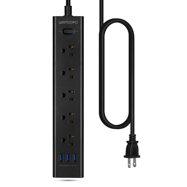 WANDOFO 2 Prong Power Strip, 10FT Long Extension Cord Surge Protector, 5 Outlets and 3 USB, 13A/1625W, Polarized Two Prong to Three Prong Outlet Adapter Converter, Wall Mount, Black