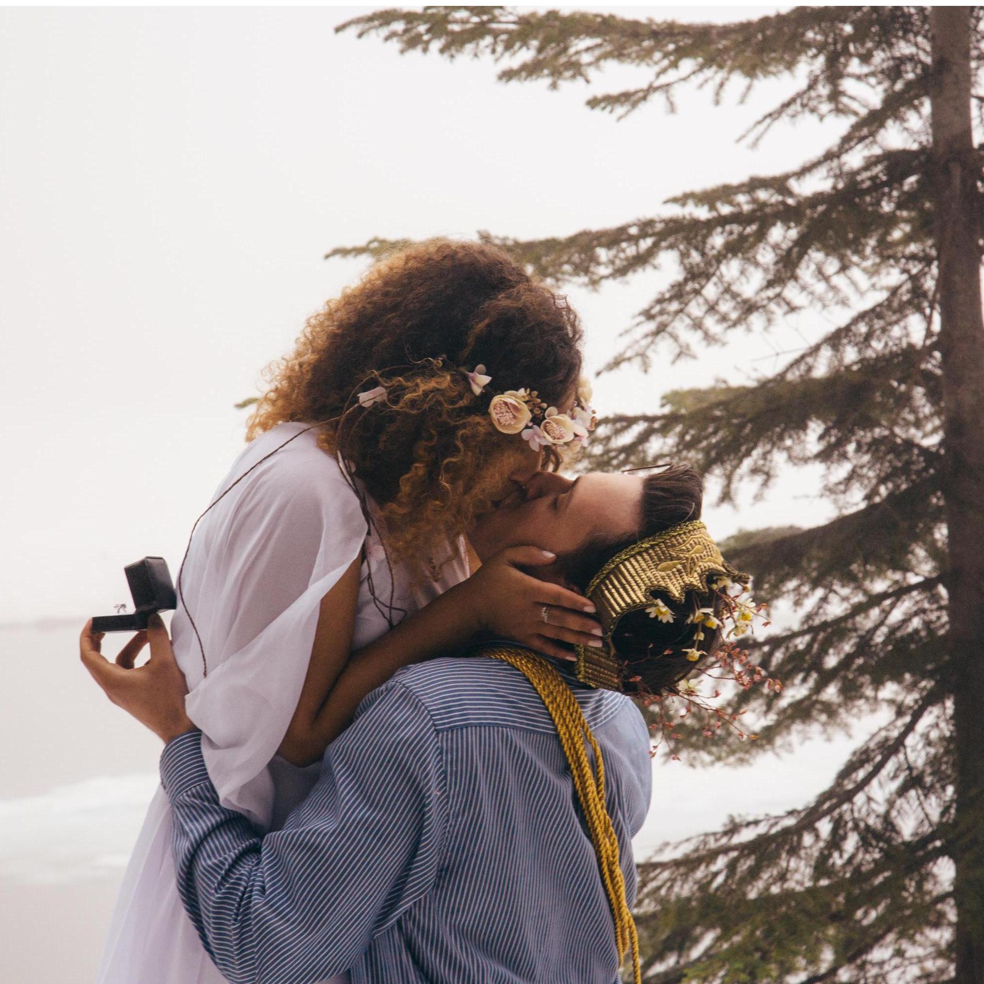 Nick planned the most heartfelt proposal with family/friends in on the event! After a 2hr hike w/love notes+surprises at every turn he was at the top of the mountain waiting to ask the final question