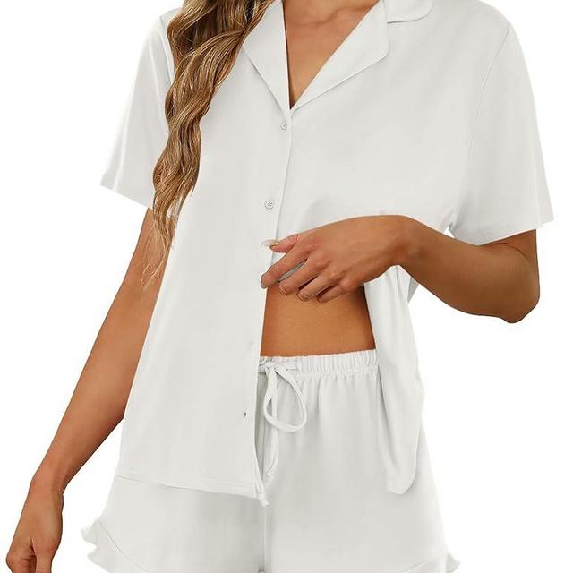 Ekouaer Pajamas Set for Women Short Sleeve Sleepwear Button Down Pjs Lounge Sets Soft Nightwear