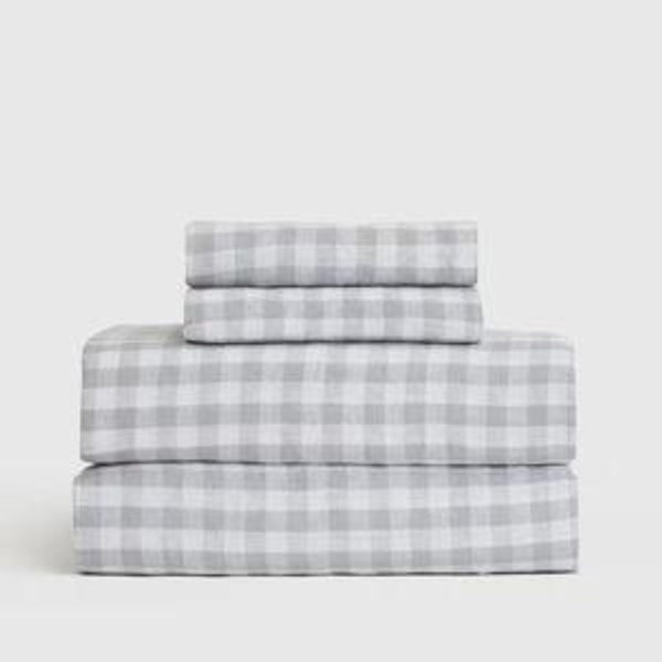 European Linen Sheet Set in Blue Fog Gingham (King)