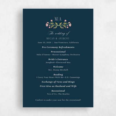 Deepest Teal, Blue Wedding Program - Feuille