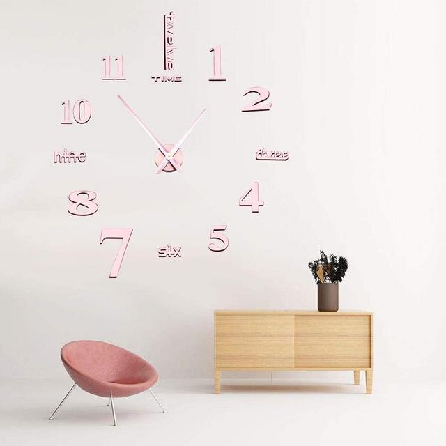 CoZroom Large Rose Gold 3D Frameless Wall Clock Stickers DIY Wall Decoration for Living Room Bedroom Rose Gold
