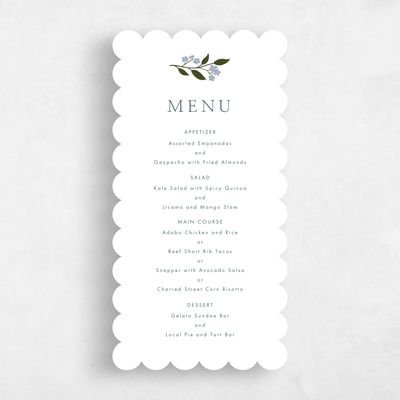 White Scalloped Wedding Menu - Ortensia