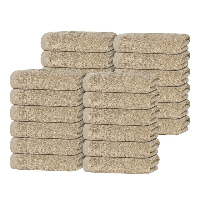 Tens Towels Pack of 24 Washcloths, 12 x 12 Inches, Lighter Weight, Quick to Dry, Super Soft & Absorbent, Gentle Face Towels, Hotel Quality, Perfect for Bathroom, Gym, Spa (Beige, 24 Pack)