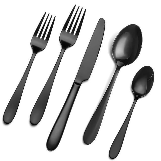 40 Piece Black Silverware Set Service for 8, EIUBUIE Premium Stainless Steel Black Cutlery Set, Mirror Polished Flatware Sets, Modern Kitchen Eating Utensils Set Include Forks Spoons Knives
