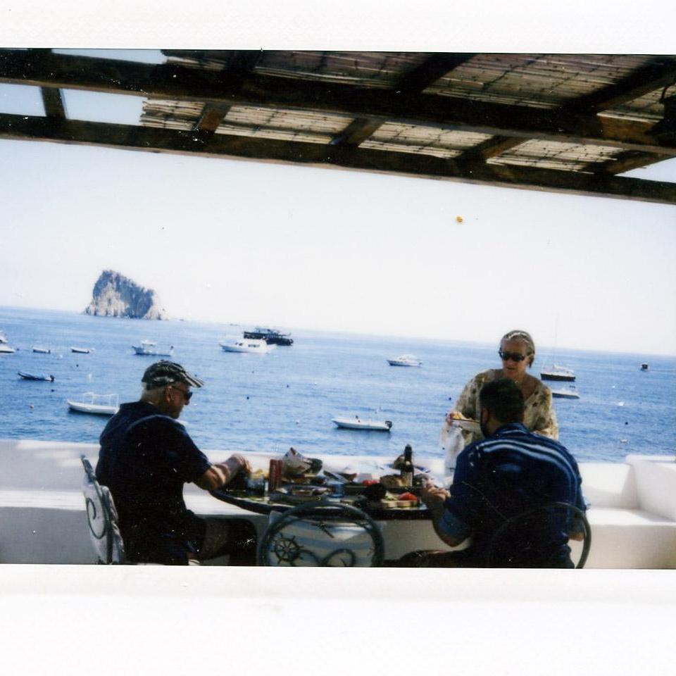 Rooftop lunch with Sarah's Uncle AC and Aunt Ann in Panarea, 2016