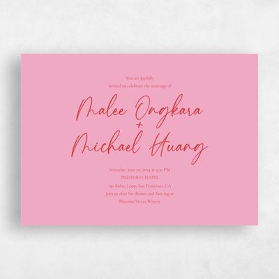 Carnation Pink Wedding Invitation - Santorini Landscape