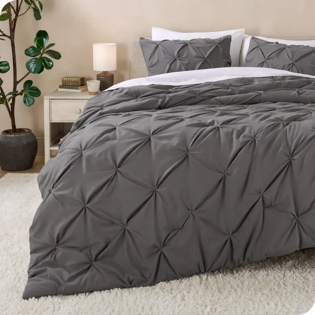 Bare Home 3-Piece Comforter Set in Grey - Pintuck, Queen
