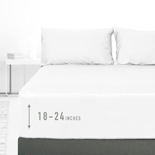 Sunflower 4 Piece Queen Sheets Deep Pocket, 100% Cotton Sheet Set, 22" Extra Deep Pocket Queen Bed Sheets, Soft&Breathable Silver Trim, White
