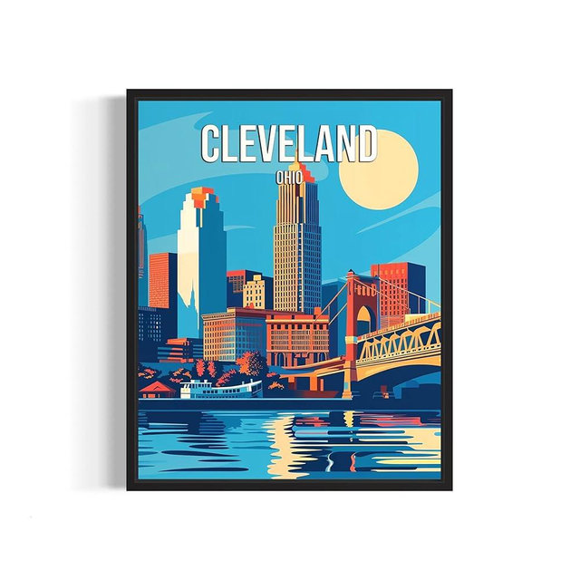Cleveland Ohio City Poster Art Print, Skyline Cityscape Wall Art Illustration Posters, Landscape Travel Map Decor Gallery 24A (Cleveland Ohio, 18 x 24 inches, Unframed)