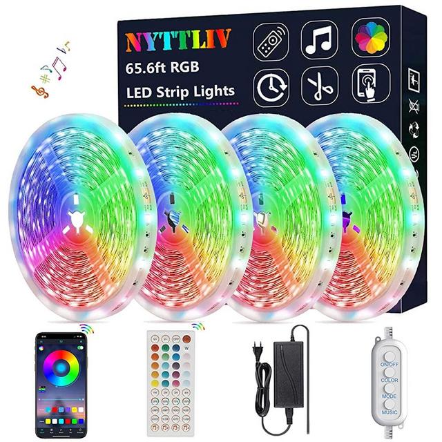 Led Lights for Bedroom, Led Strip Lights 65.6ft Led Lights Music Sync RGB Rope Lights Smart App Controlled Tape Lights and 5050 RGB Flexible Color Changing Remote Control for Bedroom Party Home Decor