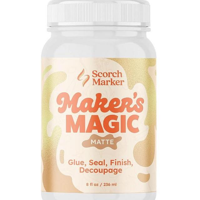 SCORCH MARKER - Maker’s Magic Sealer - Matte Finish 8oz, Tacky Glue for Craft Supplies & Materials, Waterbase & Waterproof Sealer, Craft Glue Quick Dry Matte for Decoupage, Wood, Fabric & More