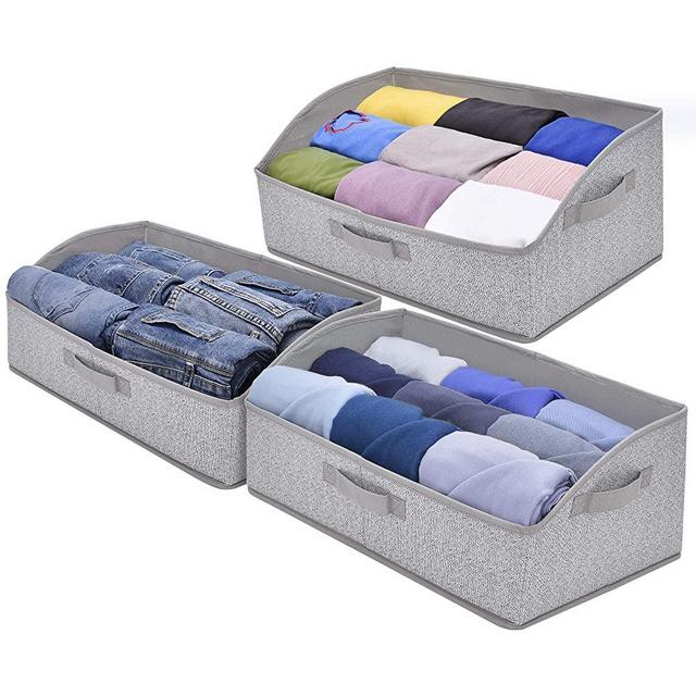 GRANNY SAYS Storage Bins, Closet Shelf Organizer Bin, Trapezoid Storage Bin Box for Shelves, Gray, 3-Pack