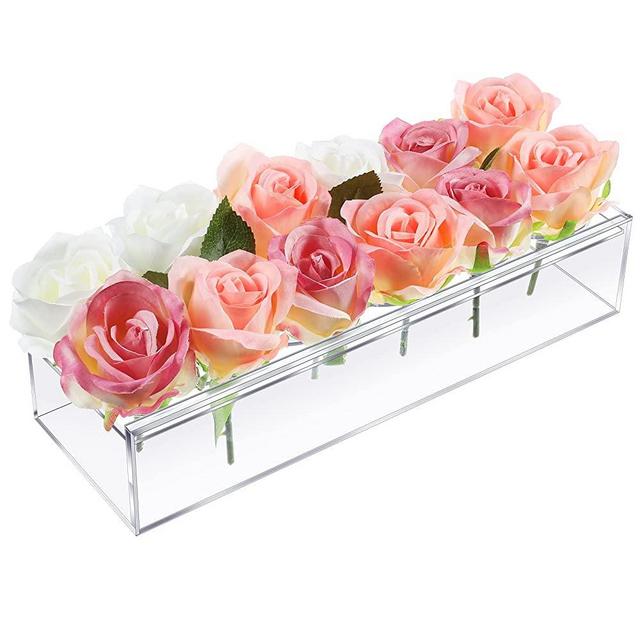 Clear Acrylic Flower Vase Rectangular Floral Centerpiece for Dining Table 12 Inch Long Rectangle Decorative Modern Vase for Weddings Home Decor