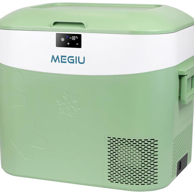 Megiu Car Fridge Portable 12 Volt Refrigerator 23 Quart (22 Liter) Freezer Compressor Cooler 12V/24V DC 110～240 V AC for Outdoor, Camping, Travel, Home Use -18℃~+15℃ (Green)