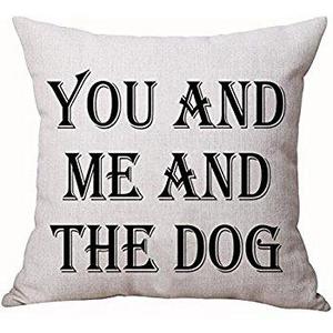 Best Dog Lover Gifts Nordic Simple Warm Sweet Funny Sayings You And Me And The Dog Cotton Linen Decorative Home Office Throw Pillow Case Cushion Cover Square 18X18 Inches
