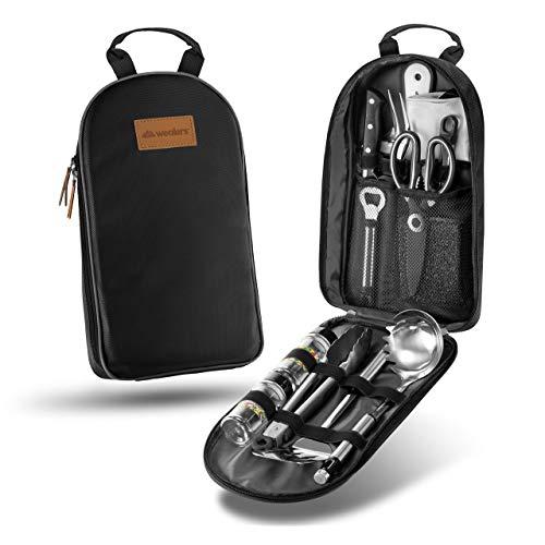 Camp Kitchen Utensil Organizer Travel Set Portable BBQ Camping Cookware stainless steel Utensils Travel Kit Outdoor Kitchen Equipment Case Cutting Board Tongs Scissors Knife Ladle Spatula Great Gift
