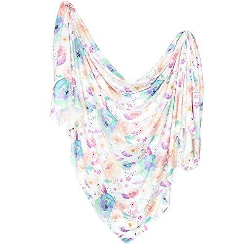 Large Premium Knit Baby Swaddle Receiving Blanket Floral"Bloom" by Copper Pearl