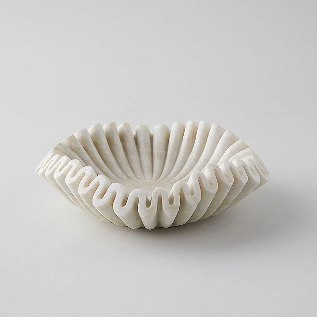 Marble Bowl Fruit Bowl, Stone Bowl Decorative Bowl Decorative Trays Marble Fruit Bowl Marble Ruffle Bowl Marble Floral Bowl Home Decor Gifts (12 inch)