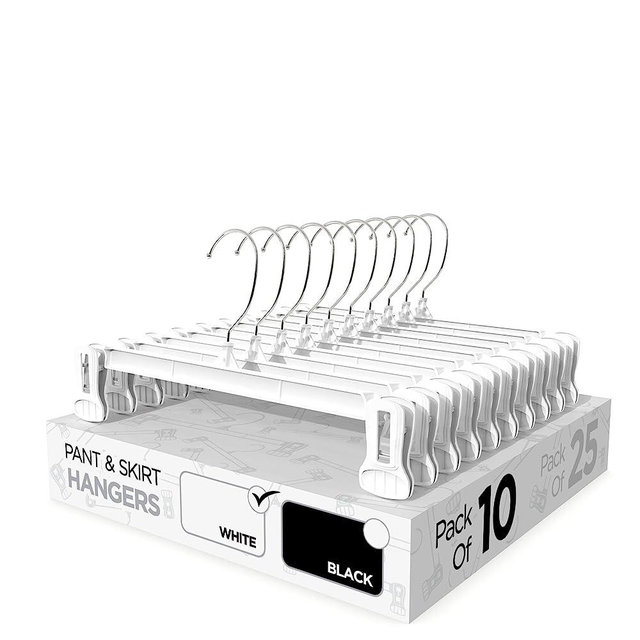 Sharpty Pant & Skirt Hangers - Closet Hangers for Shorts, Shirts, Jeans, Dresses, Slacks, Coats, Clothes, Clothing, Garments & More - Durable, Space Saving & Non-Slip, White - 10 Pack