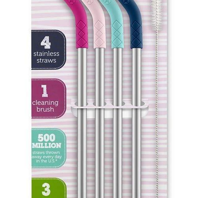 Ello Impact Reusable Straws with Cleaning Brush (Multi-Pack)