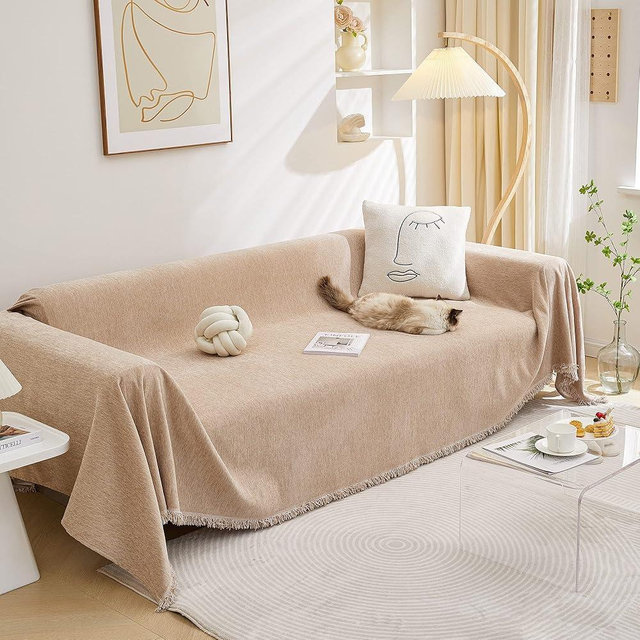 MEETSKY Sofa Slipcover Couch Cover Sofa Protector Covers for Sectional Sofa Universal Fit for Couch 2 Seat, Thick Washable Soft Touch Large, 71"x 102", Khaki